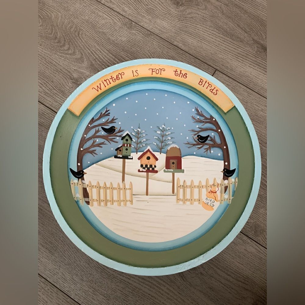 Large wooden bowl used for winter decoration
